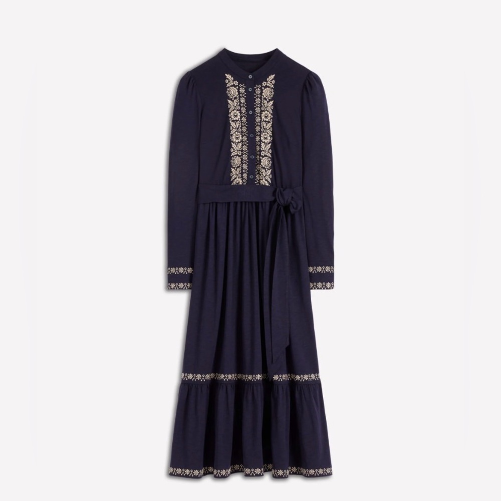 Boden Edwina Jersey Shirt Dress in Navy Blue with Embroidery size 12P - Picture 5 of 14